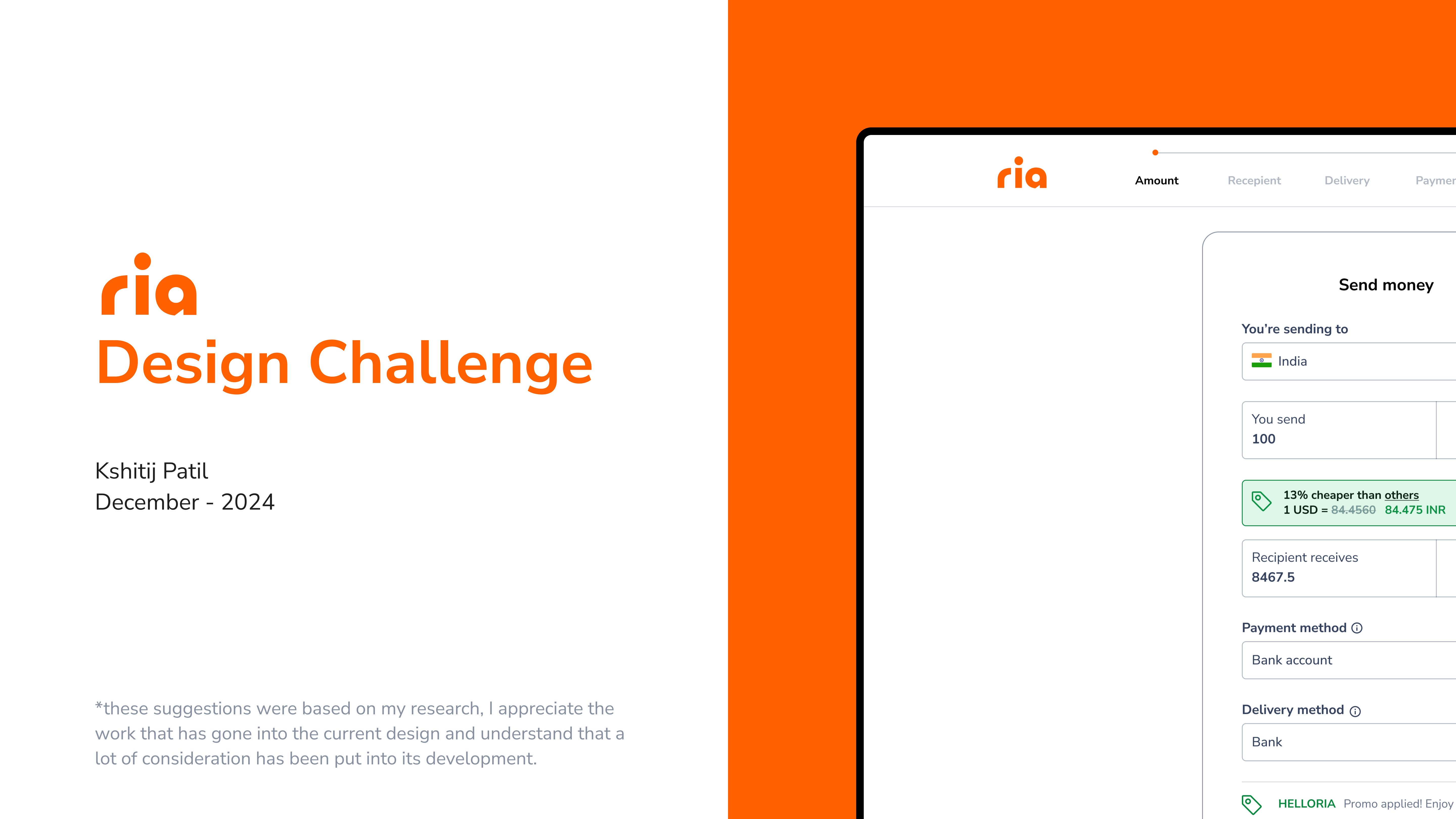 Ria Design Challenge — Figma prototype title page